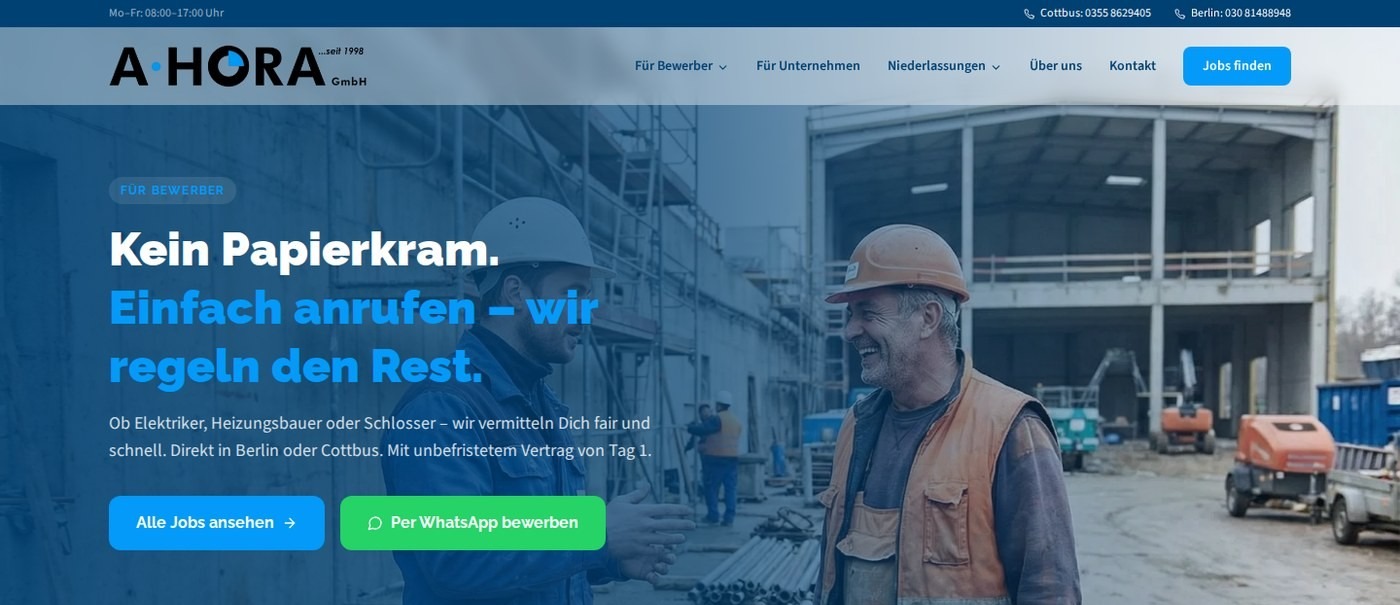 Neuer Bewerberbereich: Kein Papierkram. Einfach anrufen.