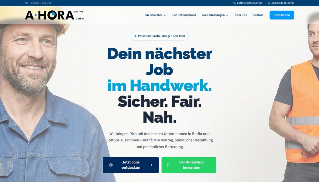 Neue Startseite: Dein nächster Job im Handwerk. Sicher. Fair. Nah.