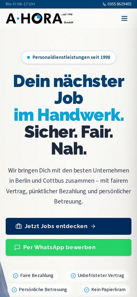 Die neue Website auf dem Smartphone