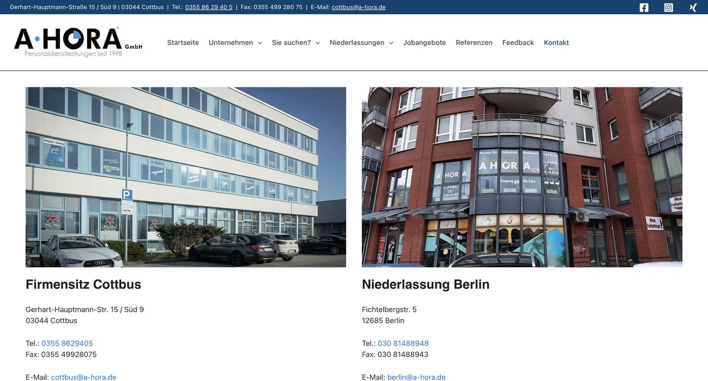 Alte Kontaktseite: Gebäudefotos und Adressen